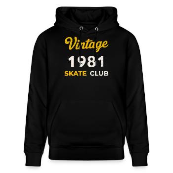 Vintage 1981 Skate Club Retro Geburtsjahr - Stanley/Stella Unisex Bio-Hoodie CRUISER  - Schwarz - Vorne - Alina (178cm) & Michal (187cm)