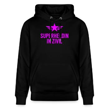 Superheldin In Zivil Superhero Superhelden Kostüm - Stanley/Stella Unisex Bio-Hoodie CRUISER  - Schwarz - Vorne - Alina (178cm) & Michal (187cm)