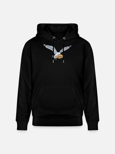 Funny Seagull Steals Fish Rolls Beach - Stanley/Stella CRUISER Unisex Organic Hoodie - black