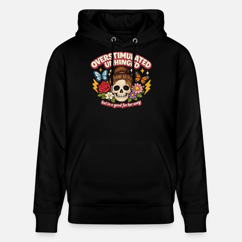 Überstimulierter Schädel mit Blumen Patch - Stanley/Stella Unisex Bio-Hoodie CRUISER  - Schwarz