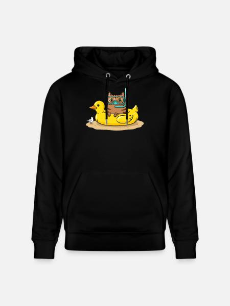 Diving Cat on Rubber Duck - Stanley/Stella CRUISER Unisex Organic Hoodie - black