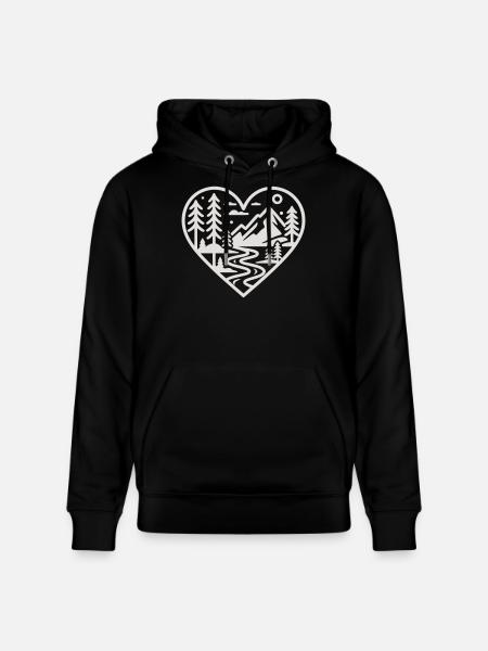 Heart Landscape Mountain River Forest - Stanley/Stella CRUISER Unisex Organic Hoodie - black
