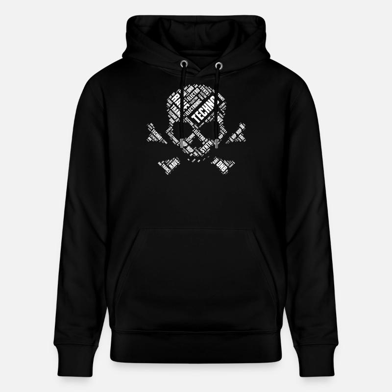 Techno-Schädel-Wortwolke - Stanley/Stella Unisex Bio-Hoodie CRUISER  - Schwarz