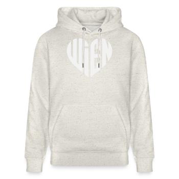 Vienna Typo Geometric Heart - Stanley/Stella CRUISER Unisex Organic Hoodie - heather oatmeal - Front - Alina (178cm) & Michal (187cm)