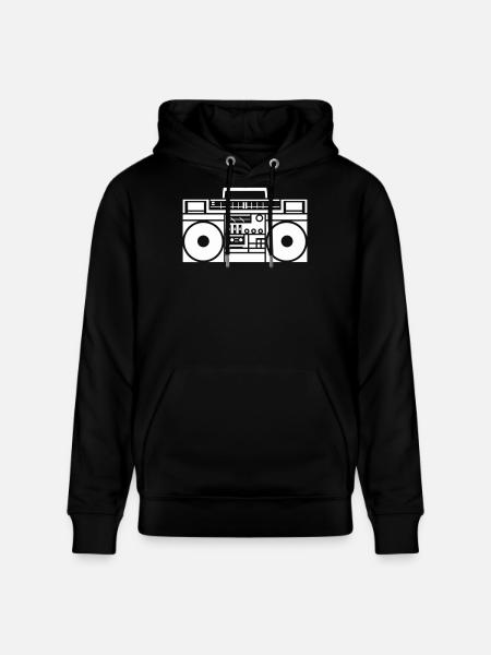 Retro Boombox Graphic Black & White - Stanley/Stella CRUISER Unisex Organic Hoodie - black