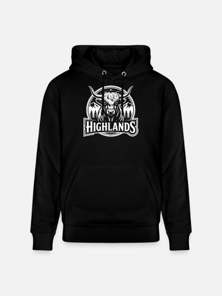 Highlands Kuh mit Berglandschaft - Stanley/Stella Unisex Bio-Hoodie CRUISER - Schwarz