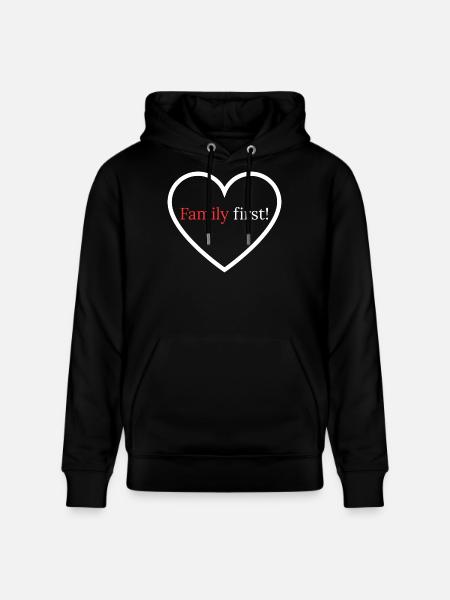 Family First! – Heart - Stanley/Stella CRUISER Unisex Organic Hoodie - black