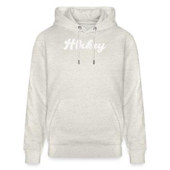 Hockey Script Flow – Elegant logo-look - Stanley/Stella CRUISER økologisk unisex-hoodie - beigemeleret - Foran - Alina (178cm) & Michal (187cm)