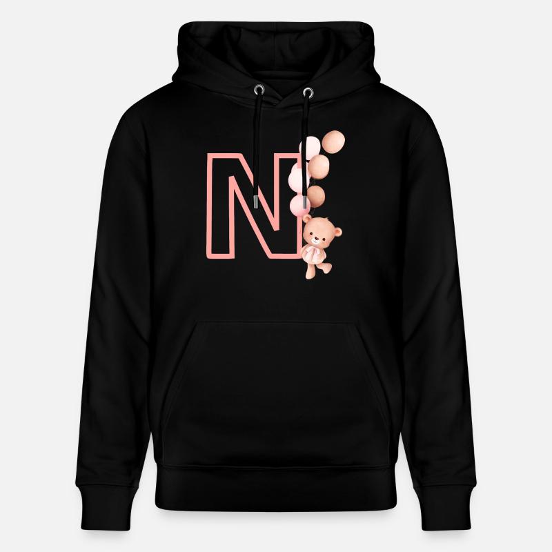 Lettre n rose ours - Sweat à capuche bio CRUISER Stanley/Stella Unisexe - noir
