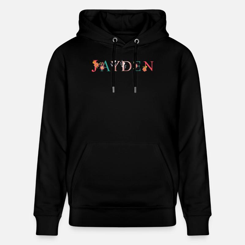 JAYDEN Namenskunst mit gestickten Blumen - Stanley/Stella Unisex Bio-Hoodie CRUISER  - Schwarz