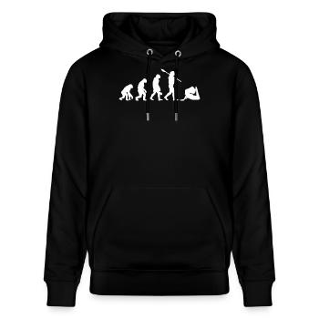 Evolution des Yoga Lustiges Namaste-Yoga-Geschenk - Stanley/Stella Unisex Bio-Hoodie CRUISER  - Schwarz - Vorne - Alina (178cm) & Michal (187cm)