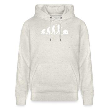 Evolution des Yoga Lustiges Namaste-Yoga-Geschenk - Stanley/Stella Unisex Bio-Hoodie CRUISER  - Beige meliert - Vorne - Alina (178cm) & Michal (187cm)