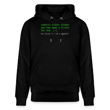 Administrator Wortspiel Spruch Ticket Support - Stanley/Stella Unisex Bio-Hoodie CRUISER  - Schwarz - Vorne - Alina (178cm) & Michal (187cm)