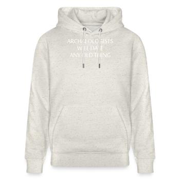 Archäologie - Stanley/Stella Unisex Bio-Hoodie CRUISER  - Beige meliert - Vorne - Alina (178cm) & Michal (187cm)