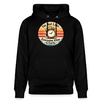 Pünktlichkeits-Wecker Retro - Stanley/Stella Unisex Bio-Hoodie CRUISER  - Schwarz - Vorne - Alina (178cm) & Michal (187cm)
