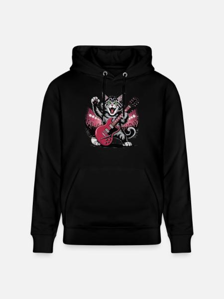 Rocking Cat with Electric Guitar – Wild Music Design - Stanley/Stella CRUISER Unisex Organic Hoodie - black