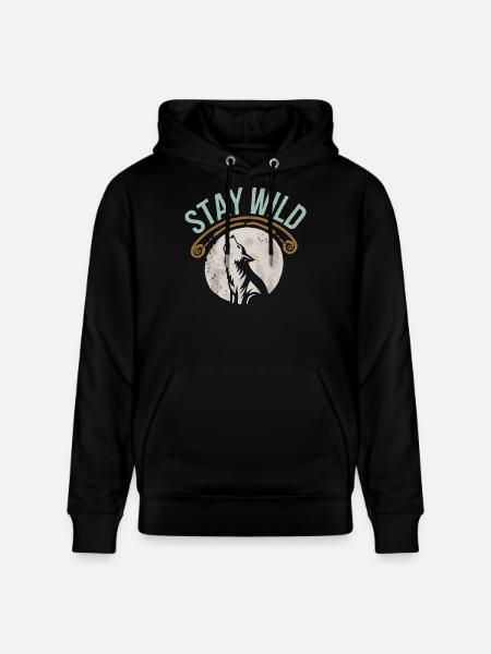 Stay Wild Wolf T-Shirt - Stanley/Stella CRUISER Unisex Organic Hoodie - black