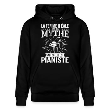 La femme idéale un mythe sauf si elle est pianiste - Sweat à capuche bio CRUISER Stanley/Stella Unisexe - noir - Devant - Alina (178cm) & Michal (187cm)