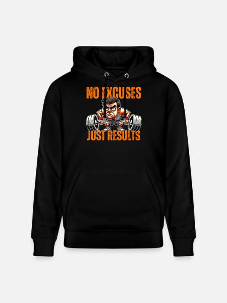 No Excuses Just Results - Gym - Stanley/Stella CRUISER Unisex Organic Hoodie - black