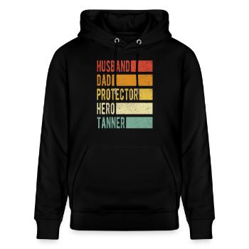 Tanner Name Papa Geschenk - Stanley/Stella Unisex Bio-Hoodie CRUISER  - Schwarz - Vorne - Alina (178cm) & Michal (187cm)