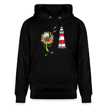 Matrosen Sonnenblume Leuchtturm maritim Moin - Stanley/Stella Unisex Bio-Hoodie CRUISER  - Schwarz - Vorne - Alina (178cm) & Michal (187cm)
