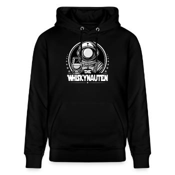 Whiskynauten Logo 2025 (Nachtorden) - Stanley/Stella Unisex Bio-Hoodie CRUISER  - Schwarz - Vorne - Alina (178cm) & Michal (187cm)