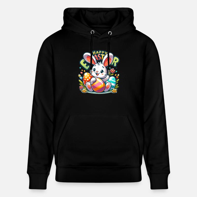 Happy Easter - Easter Bunny Illustration - Stanley/Stella CRUISER Unisex Organic Hoodie - black