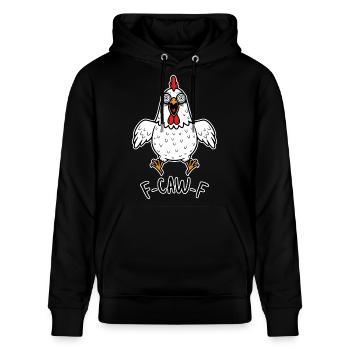 F-CAW-F Huhn Henne Hahn Meme Lustig Gockel Fcawf - Stanley/Stella Unisex Bio-Hoodie CRUISER  - Schwarz - Vorne - Alina (178cm) & Michal (187cm)