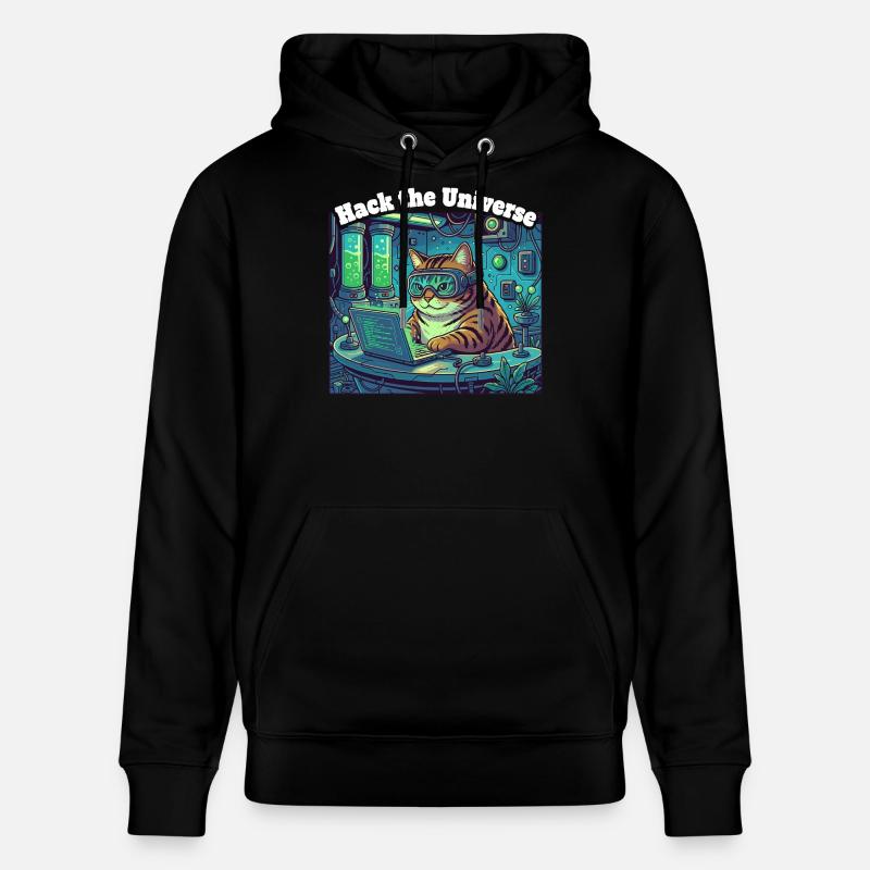 Chat hacker dans l’univers - Sweat à capuche bio CRUISER Stanley/Stella Unisexe - noir