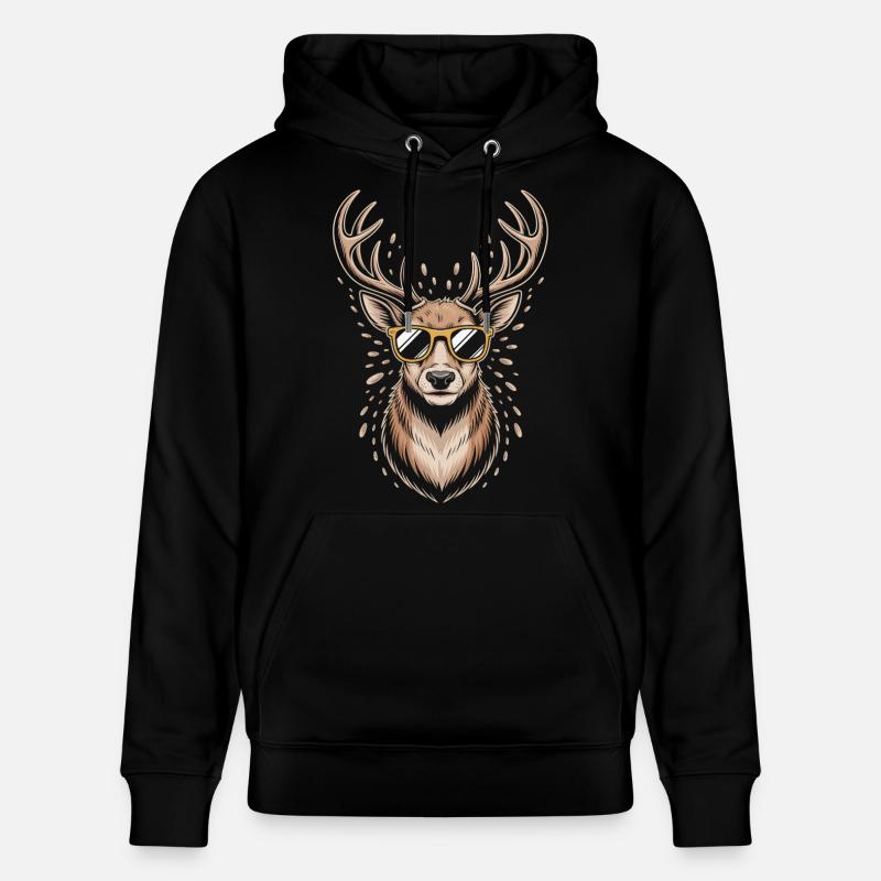 Hirsch mit Geweih und Sonnenbrille - Stanley/Stella Unisex Bio-Hoodie CRUISER - Schwarz