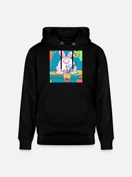 Cute Bunny Funny Boba Bubble Tea - Stanley/Stella CRUISER Unisex Organic Hoodie - black