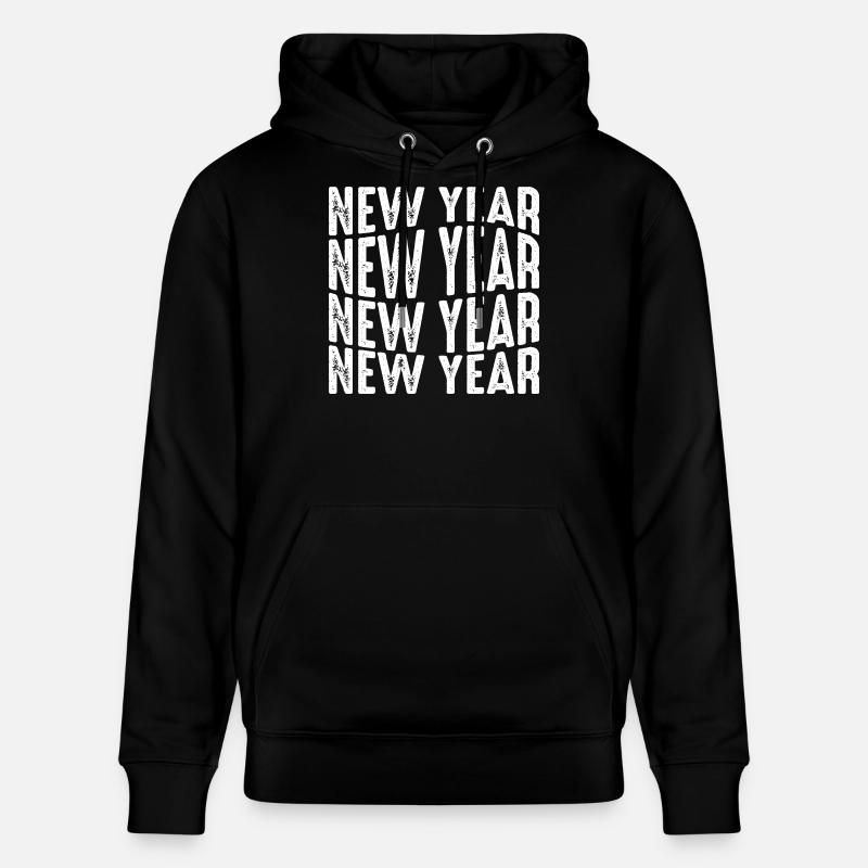New Year Repeated Text Pattern - Stanley/Stella CRUISER Unisex Organic Hoodie - black