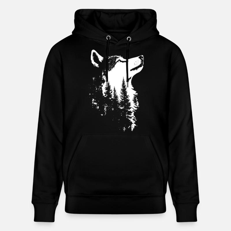 Nordischer Wolf Wald Silhouette - Stanley/Stella Unisex Bio-Hoodie CRUISER  - Schwarz