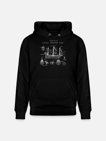 Galleon Blueprint Sail Ship - Stanley/Stella CRUISER Unisex Organic Hoodie - black