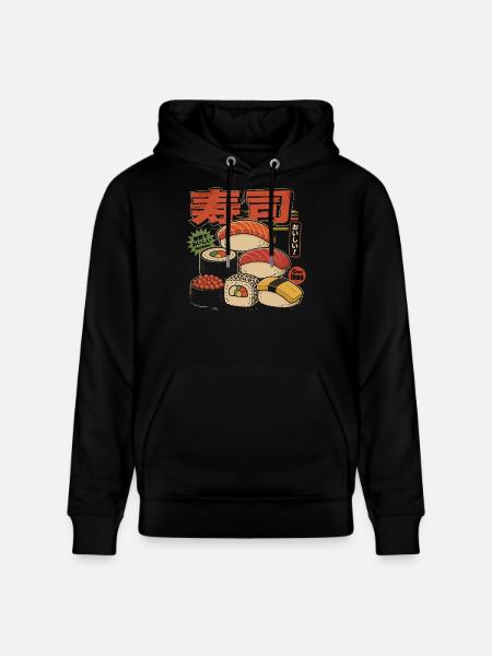 Sushi Retro Japan Style Illustration - Stanley/Stella CRUISER Unisex Organic Hoodie - black
