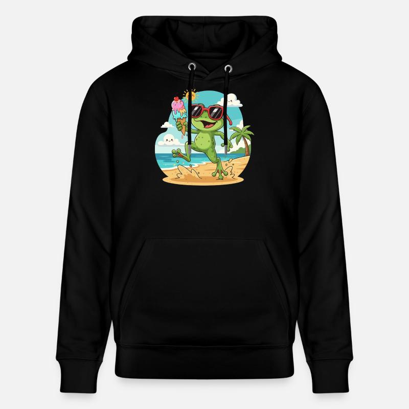 Frosch am Strand mit Eis - Stanley/Stella CRUISER Unisex Organic Hoodie - black