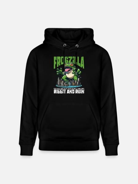 RIBBIT AND RUIN - FROGZILLA - Stanley/Stella CRUISER Unisex Organic Hoodie - black