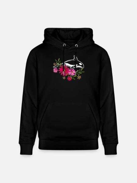 Killer Whale Flowers - Stanley/Stella CRUISER Unisex Organic Hoodie - black