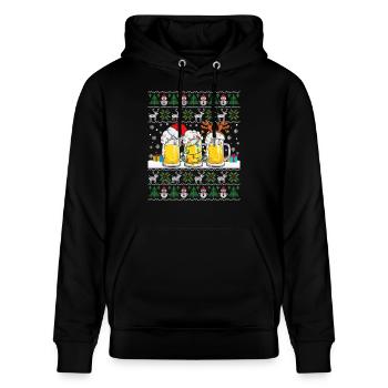 Hässlicher Weihnachtspullover mit Bier Hässliche Weihnachten - Stanley/Stella Unisex Bio-Hoodie CRUISER  - Schwarz - Vorne - Alina (178cm) & Michal (187cm)