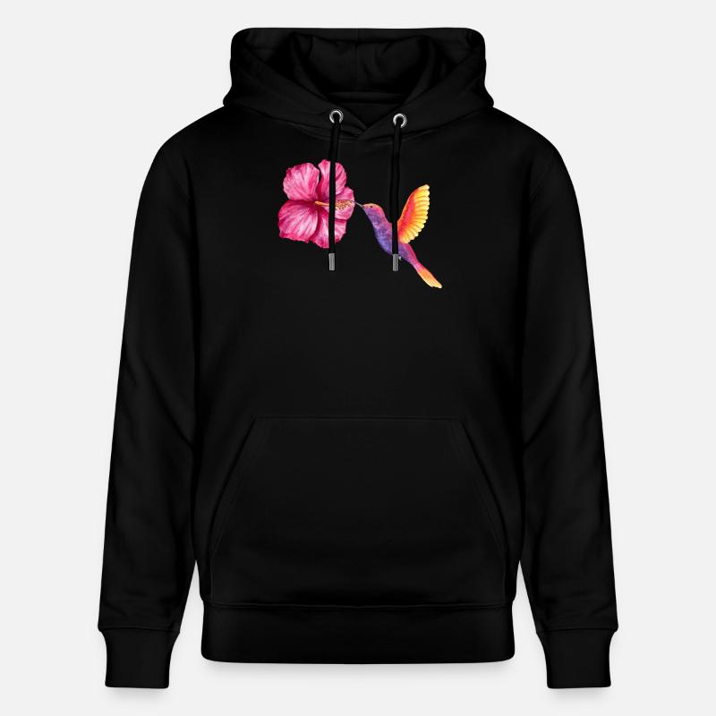 Colibri et Hibiscus en Aquarelle - Sweat à capuche bio CRUISER Stanley/Stella Unisexe - noir