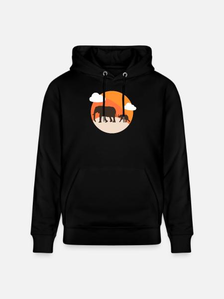Silhouette Éléphants au Sunset Orange - Sweat à capuche bio CRUISER Stanley/Stella Unisexe - noir