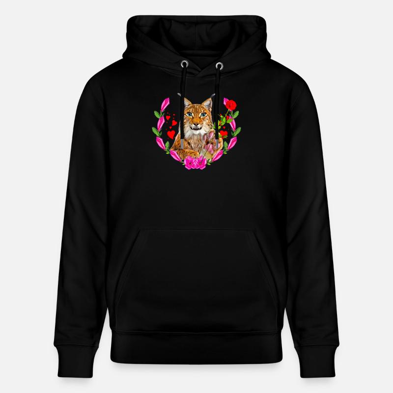 Chat lynx avec rose pour l’amour - Sweat à capuche bio CRUISER Stanley/Stella Unisexe - noir