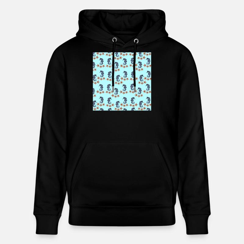 sommerkleidung tiermuster, Seepferdchenmuster - Stanley/Stella Unisex Bio-Hoodie CRUISER  - Schwarz