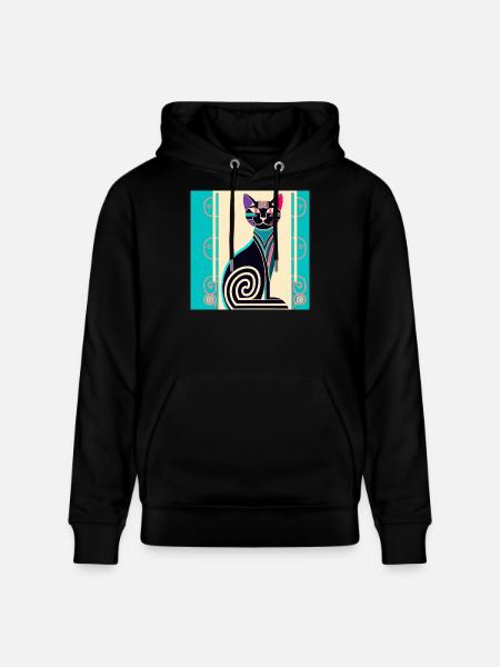 Neon Spiral Cat Art Deco - Stanley/Stella CRUISER Unisex Organic Hoodie - black