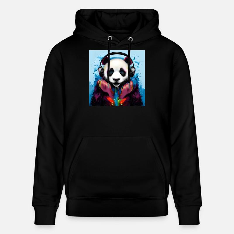 Panda avec casque néon - Sweat à capuche bio CRUISER Stanley/Stella Unisexe - noir