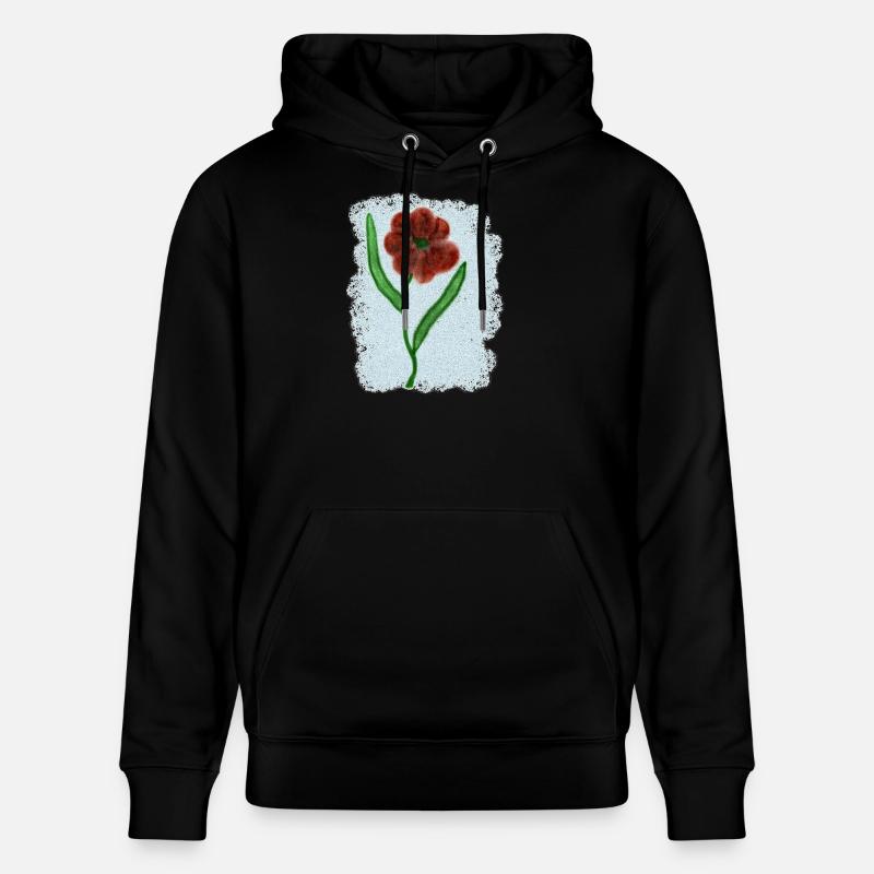 Rostrote Blume mit Grünen Blättern - Stanley/Stella Unisex Bio-Hoodie CRUISER  - Schwarz