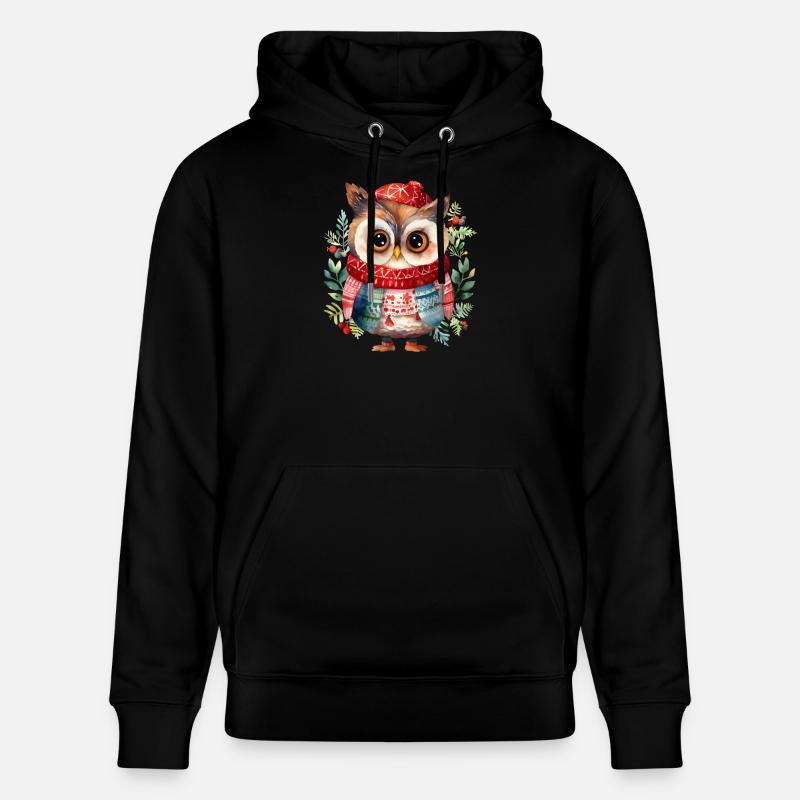 Hibou d’hiver avec écharpe rouge - Sweat à capuche bio CRUISER Stanley/Stella Unisexe - noir