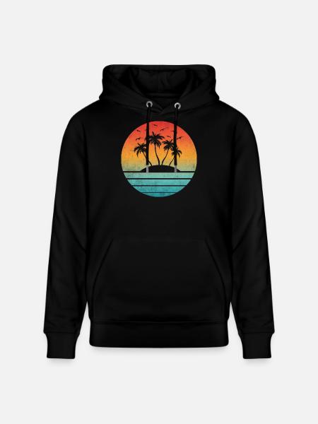 Tropical Sunset Round Palm Island - Stanley/Stella CRUISER Unisex Organic Hoodie - black