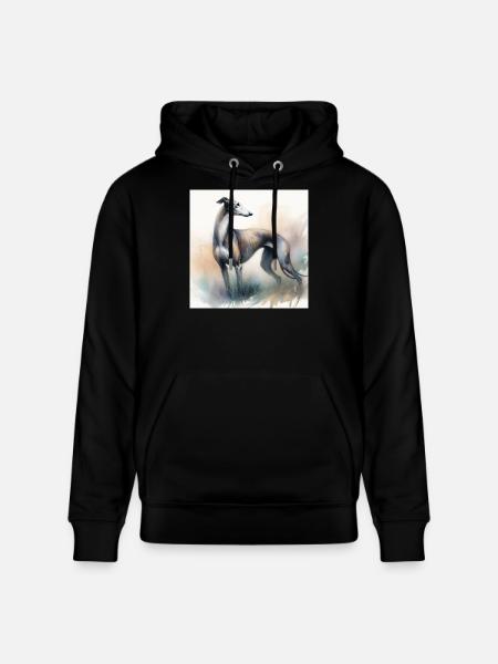 Lévrier aquarelle - Sweat à capuche bio CRUISER Stanley/Stella Unisexe - noir