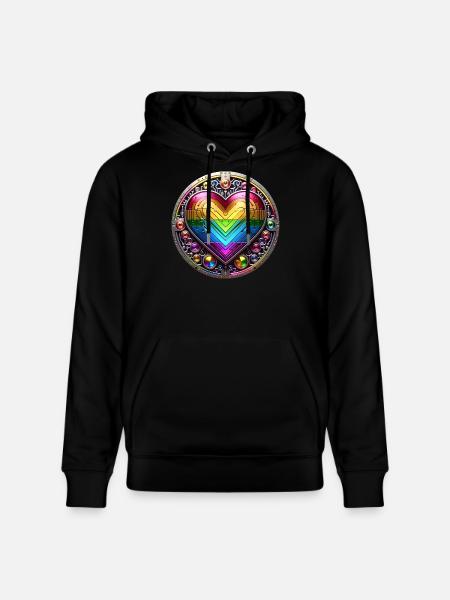 Metallic Rainbow Heart - Stanley/Stella CRUISER Unisex Organic Hoodie - black